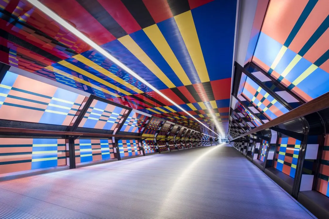 Camille Walala, London Mural Festival - Adams Plaza Bridge, Canary Wharf, E14 - Photo credit - Sean Pollock